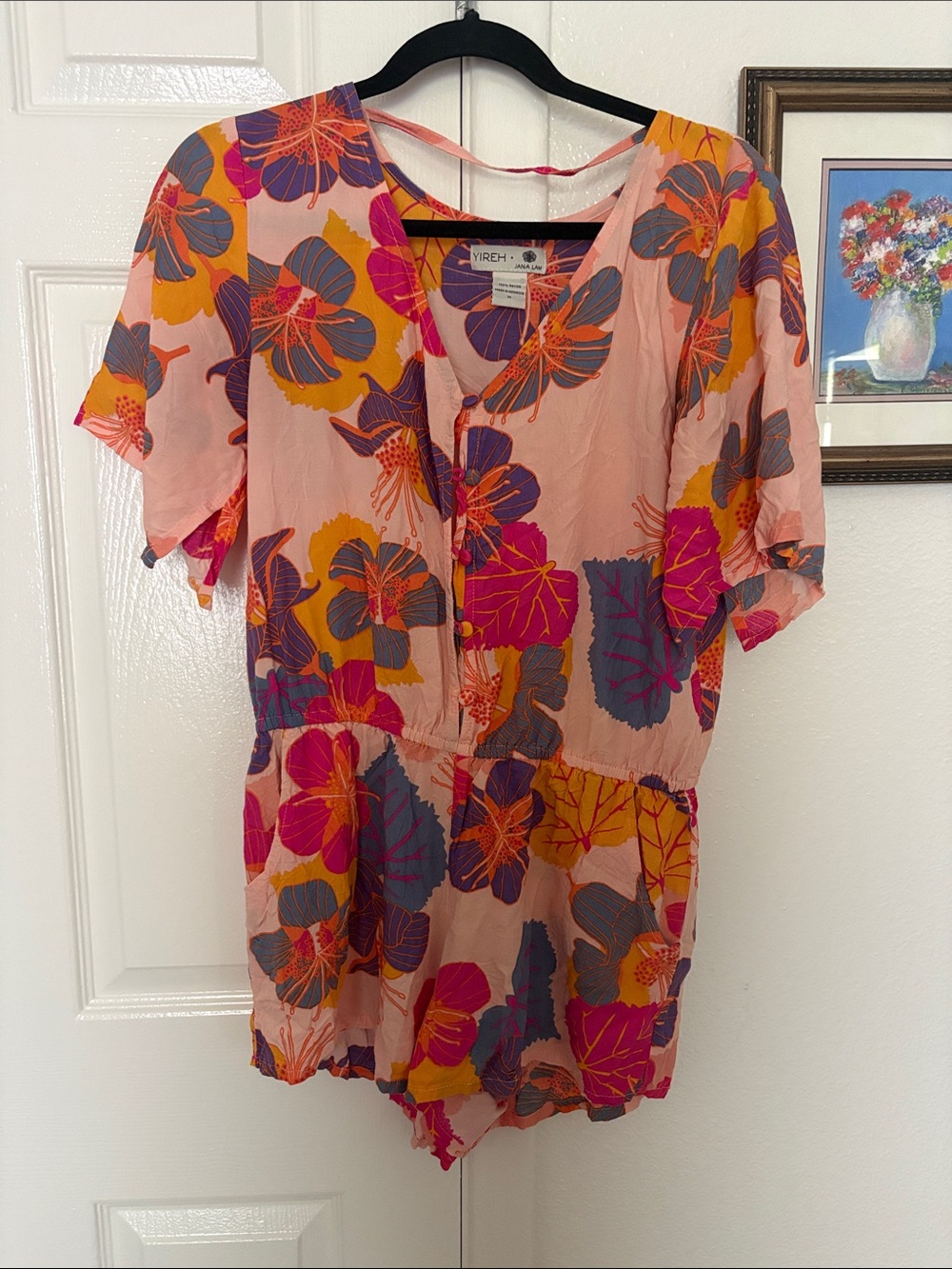 YIREH Jana Lam Pink Floral  Romper